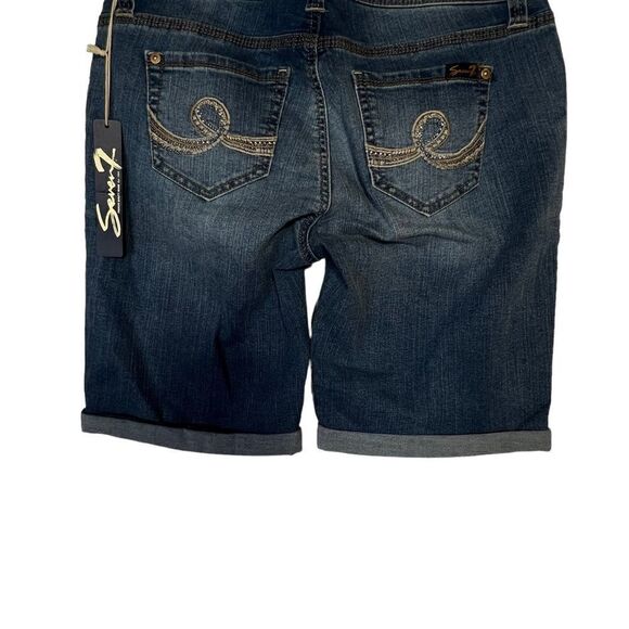 Seven7 Bermuda Denim Shorts Women Size 4 Blue Stretch Whiskers nwt - Picture 6 of 13